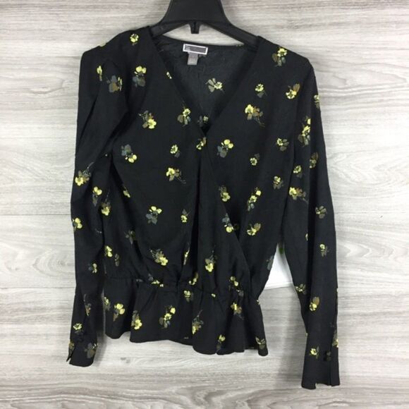 Chelsea28 Floral Print Faux Wrap black Top size S - Picture 3 of 7